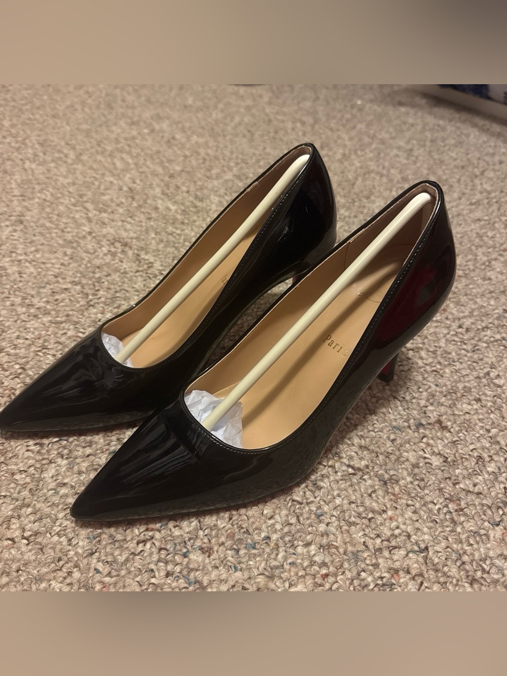 Christian Louboutin Black Patent Leather Pointed Toe Pumps with Red Soles